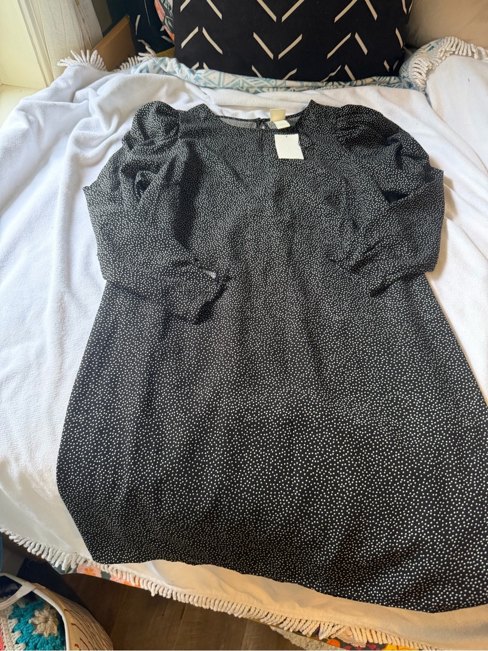 H&M Black Mini Dress with White Micro Dot Print